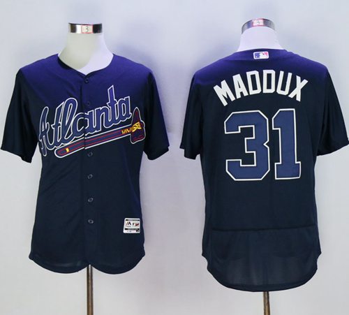 Braves #31 Greg Maddux Navy Blue Flexbase Authentic Collection Stitched MLB Jersey - Click Image to Close